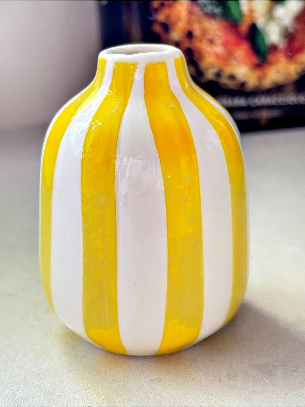 Yellow & White Striped Vase